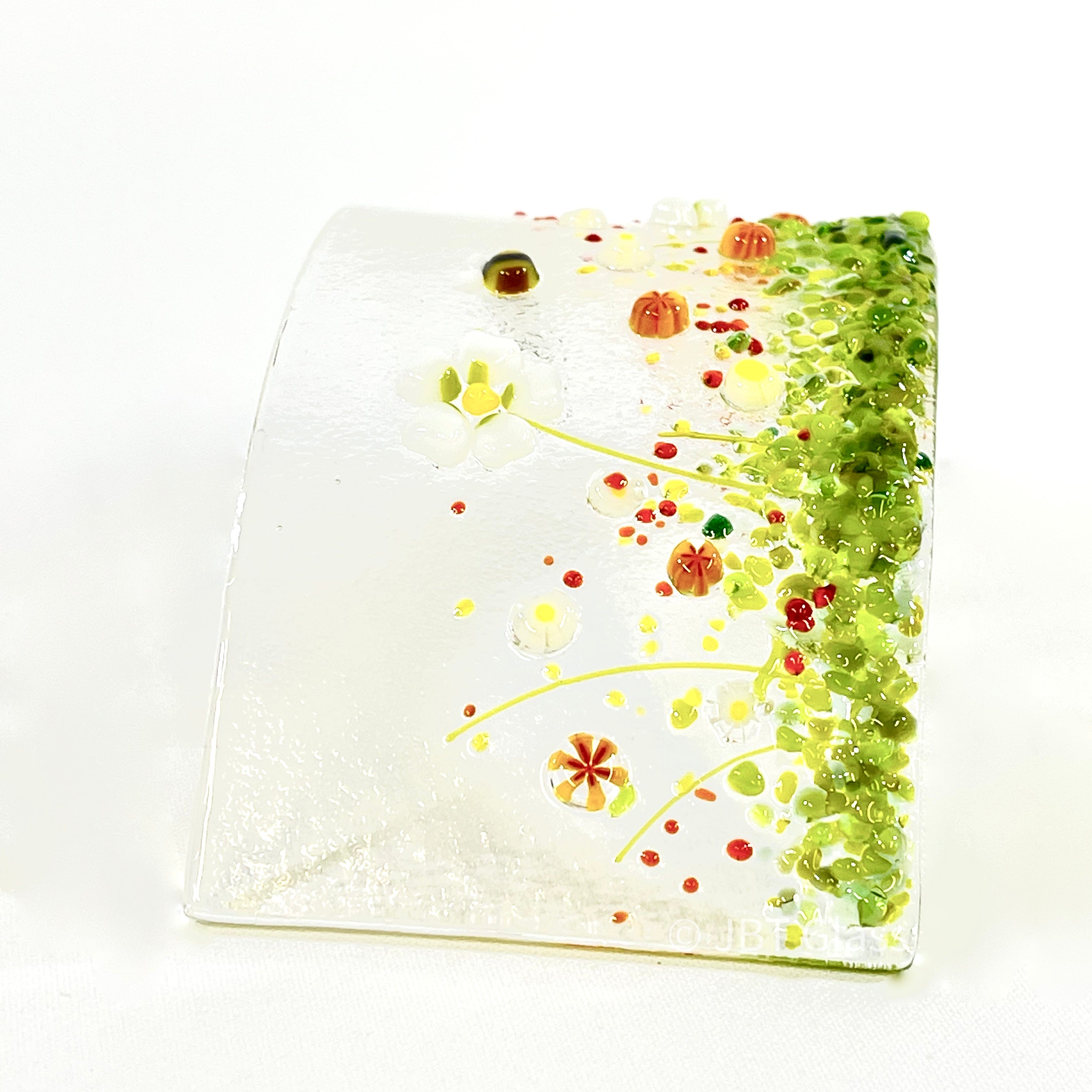 Small Narrow Glass Screen - White Daisy with Orange Flowers