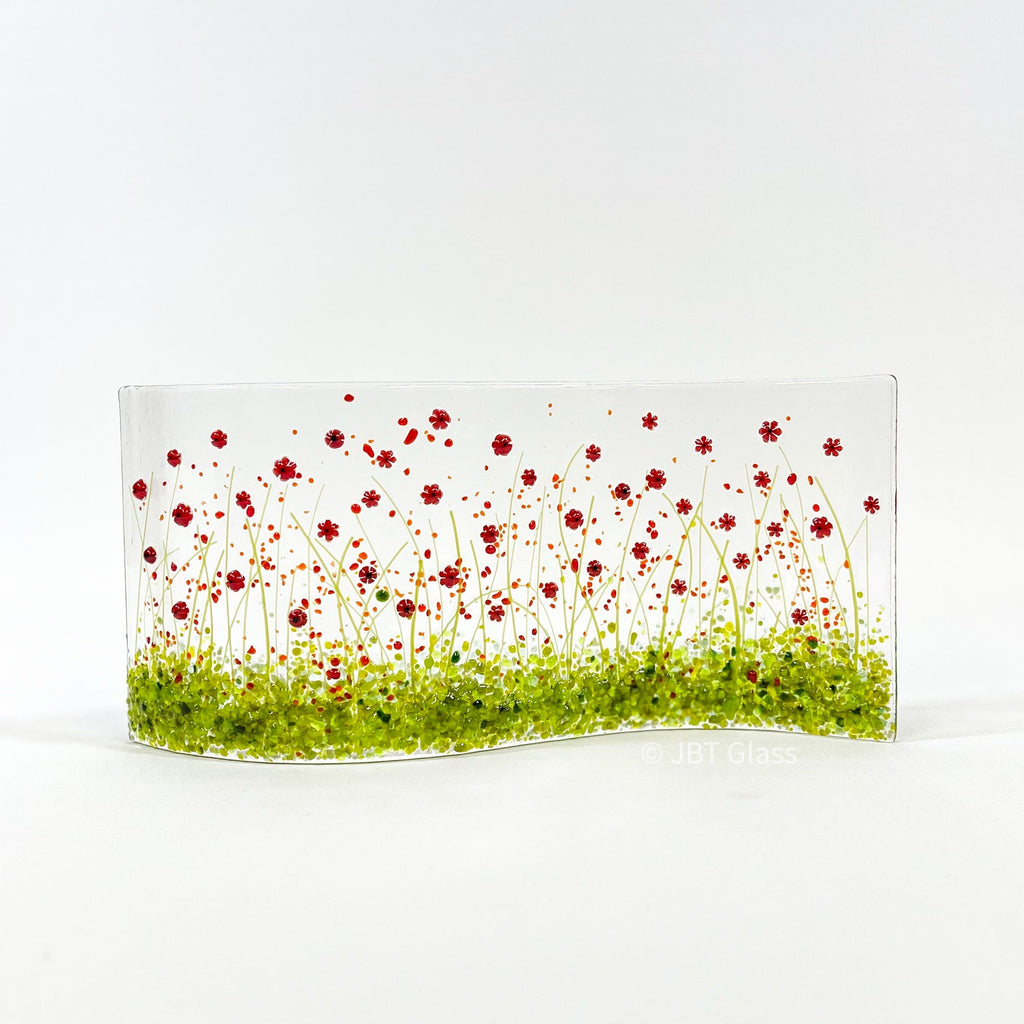 Glass Screen - Fused Glass Wave Poppy Meadow