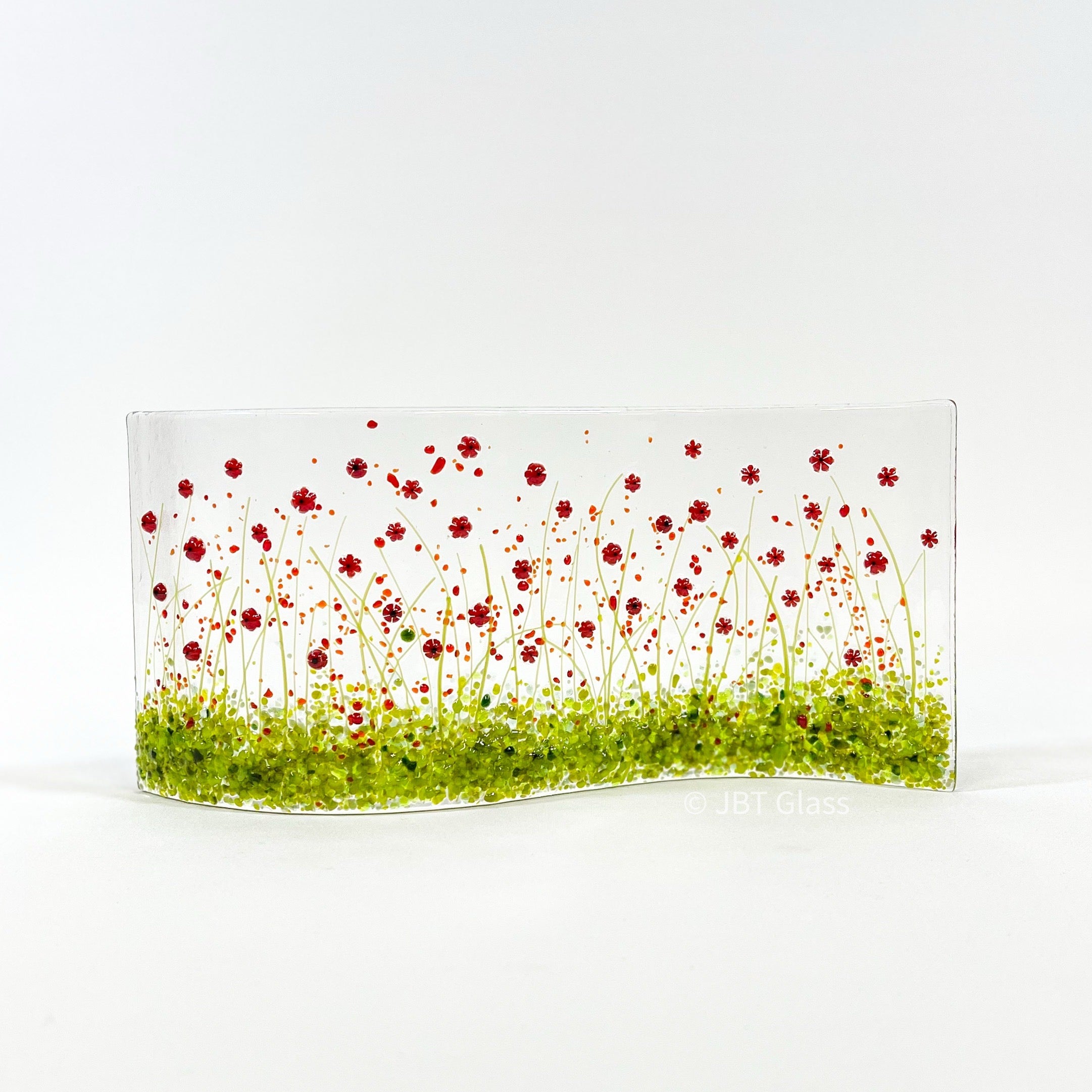 Glass Screen - Fused Glass Wave Poppy Meadow