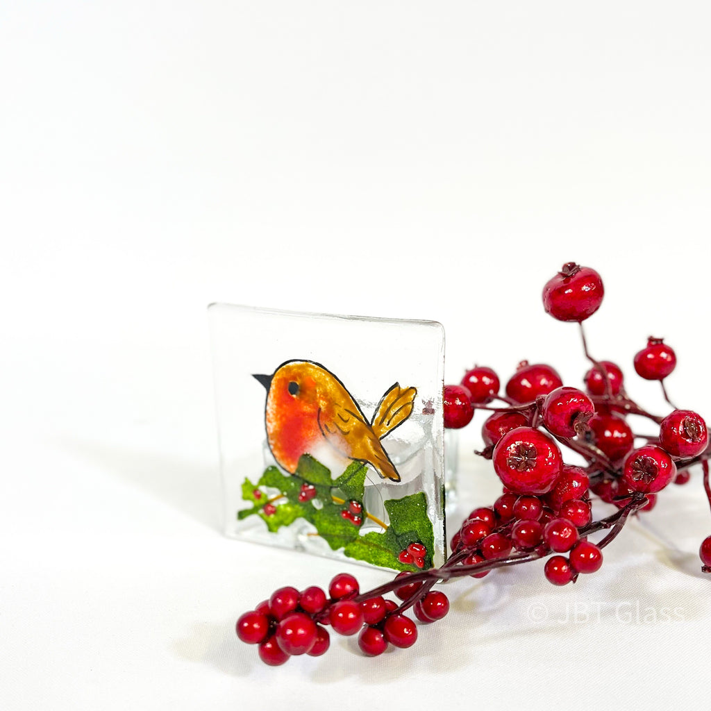Small Tealight - Robin with Holly