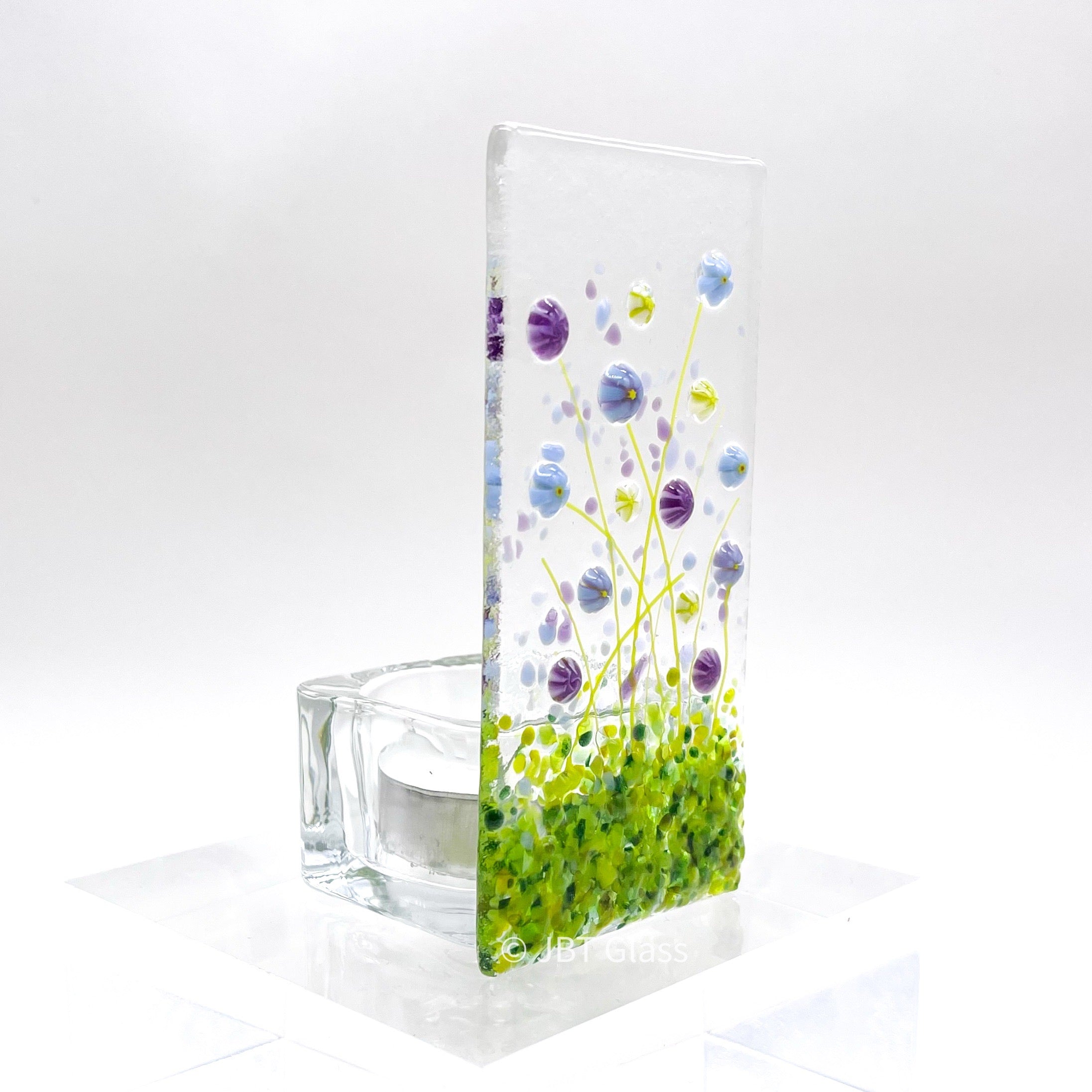 Tea Light - Candle Display - Blue and Purple Flower Meadow
