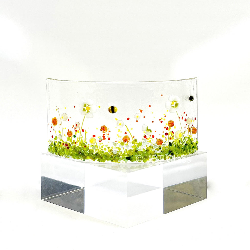 Small Narrow Glass Screen - White Daisy with Orange Flowers