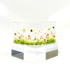 Small Narrow Glass Screen - White Daisy with Orange Flowers