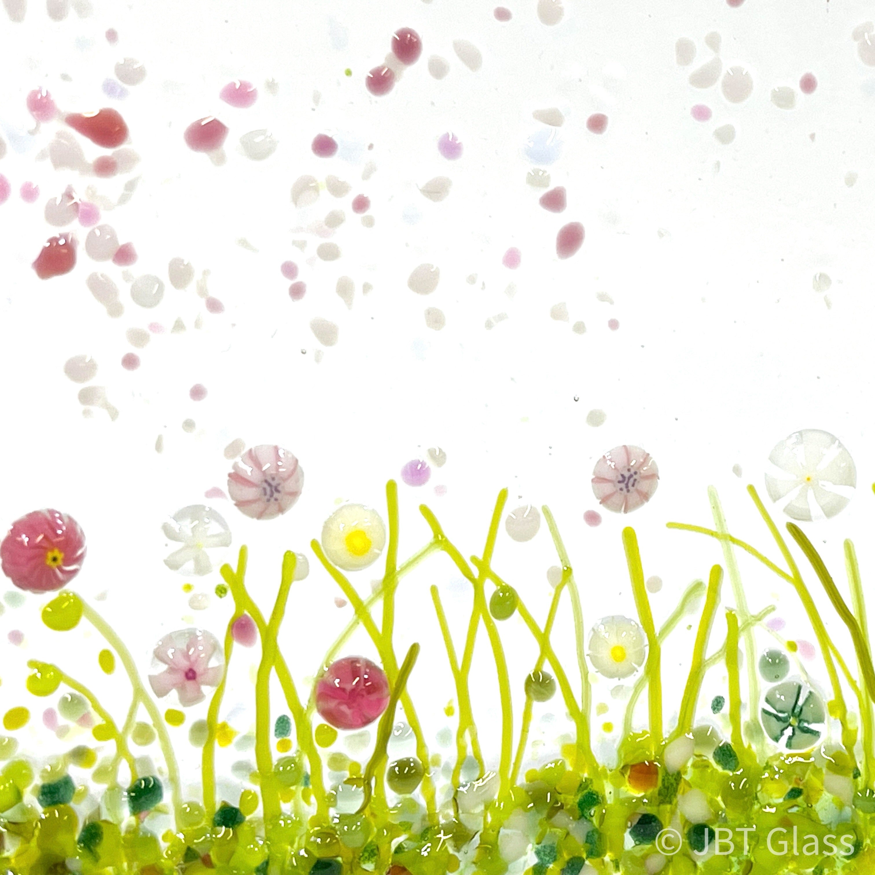 Glass Screen - Fused Glass Wave-Cherry Blossom Meadow