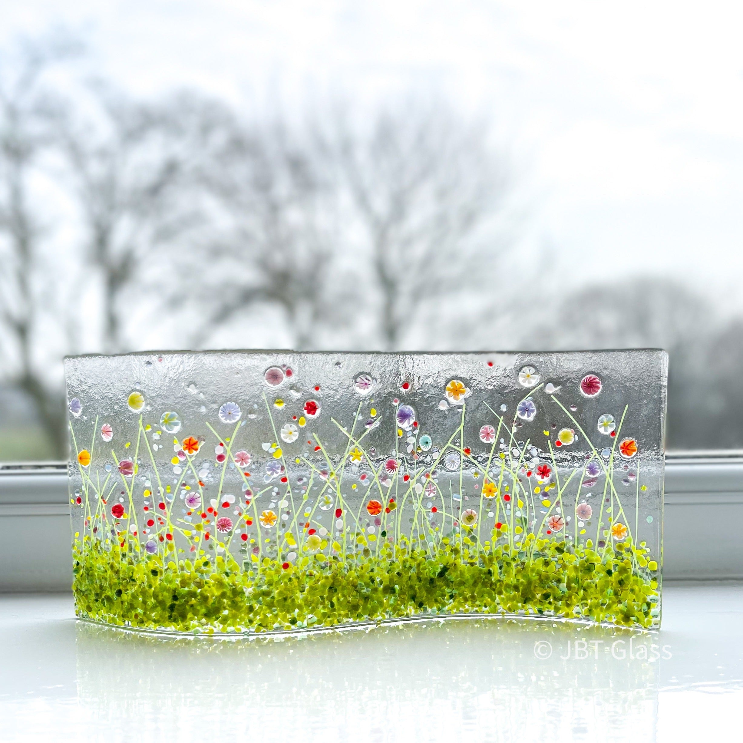 Glass Screen - Fused Glass Wave Wild Flower Meadow