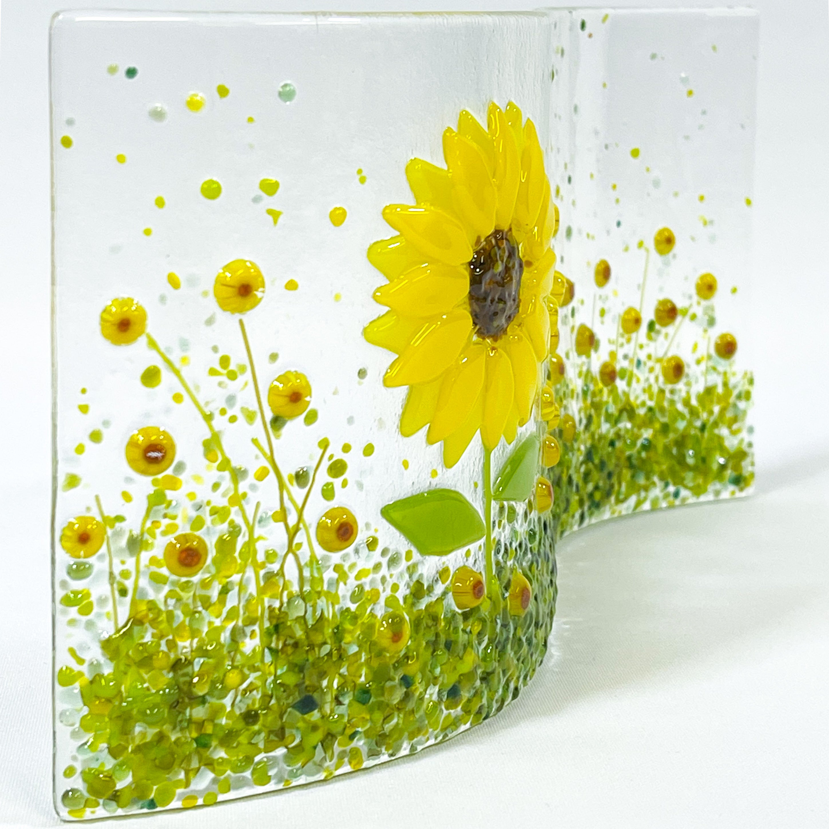 Glass Screen - Fused Glass Wave Sunflower