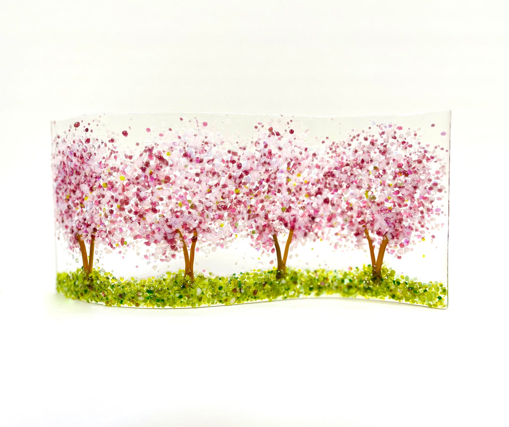 Glass Screen - Fused Glass Wave Cherry Blossom Avenue