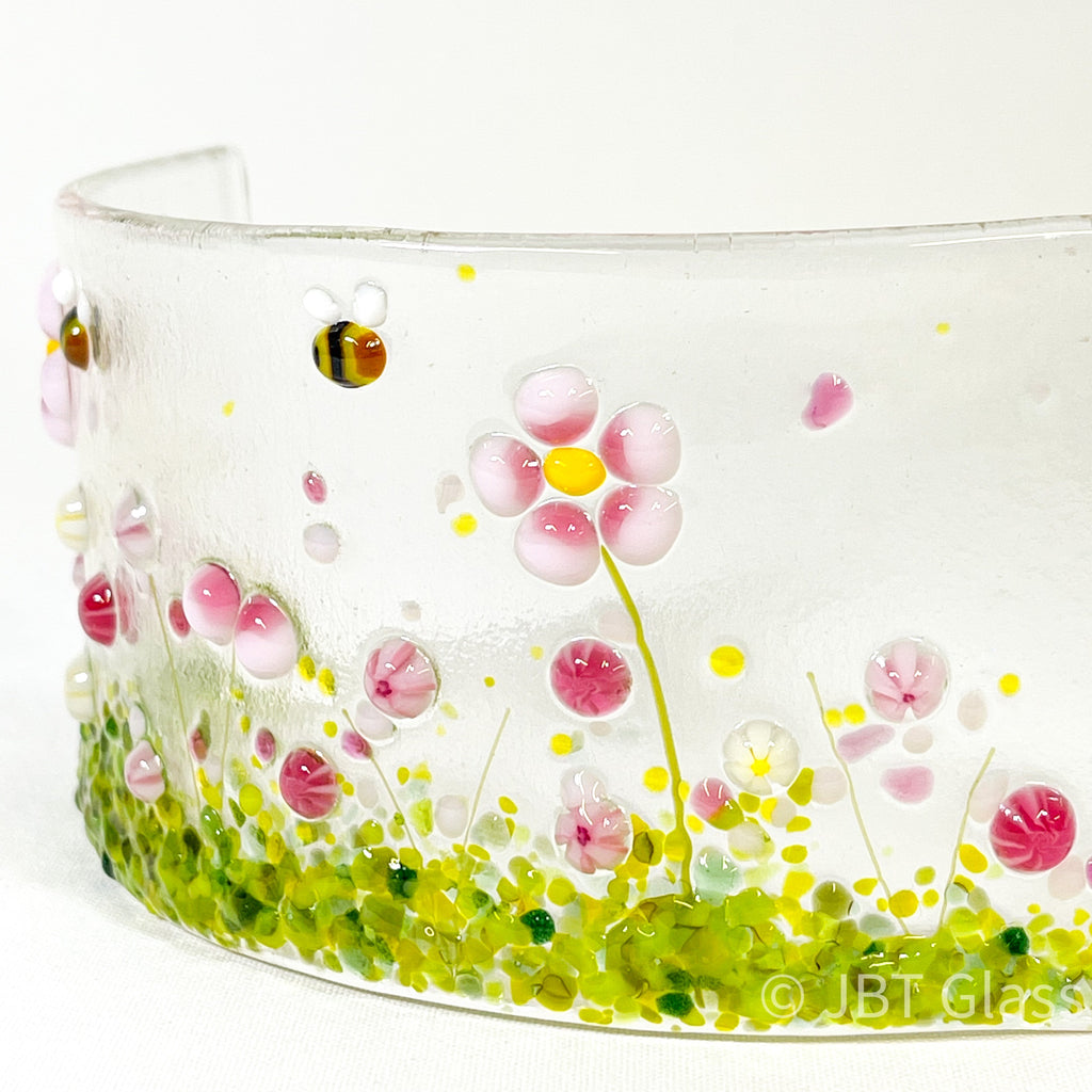 Small Narrow Glass Arch - Pink Flower