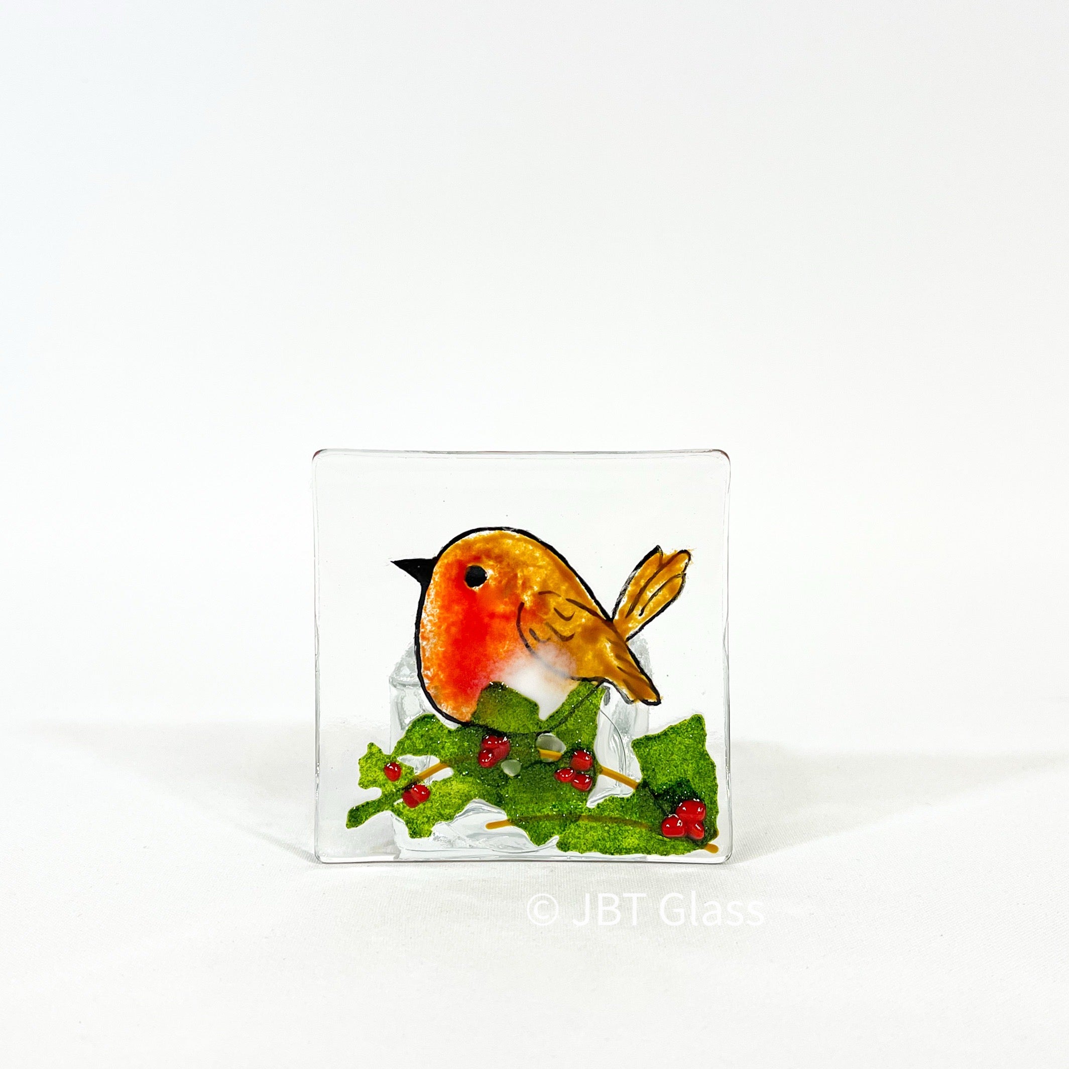 Small Tealight - Robin with Holly
