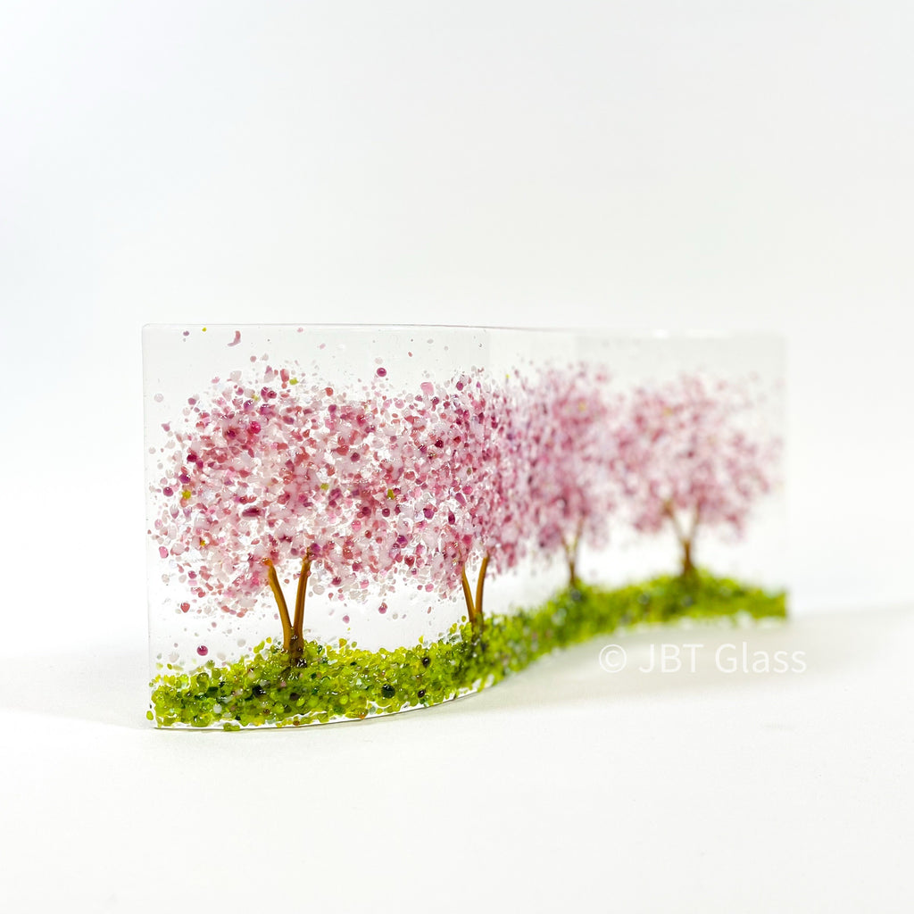 Glass Screen - Fused Glass Wave Cherry Blossom Avenue