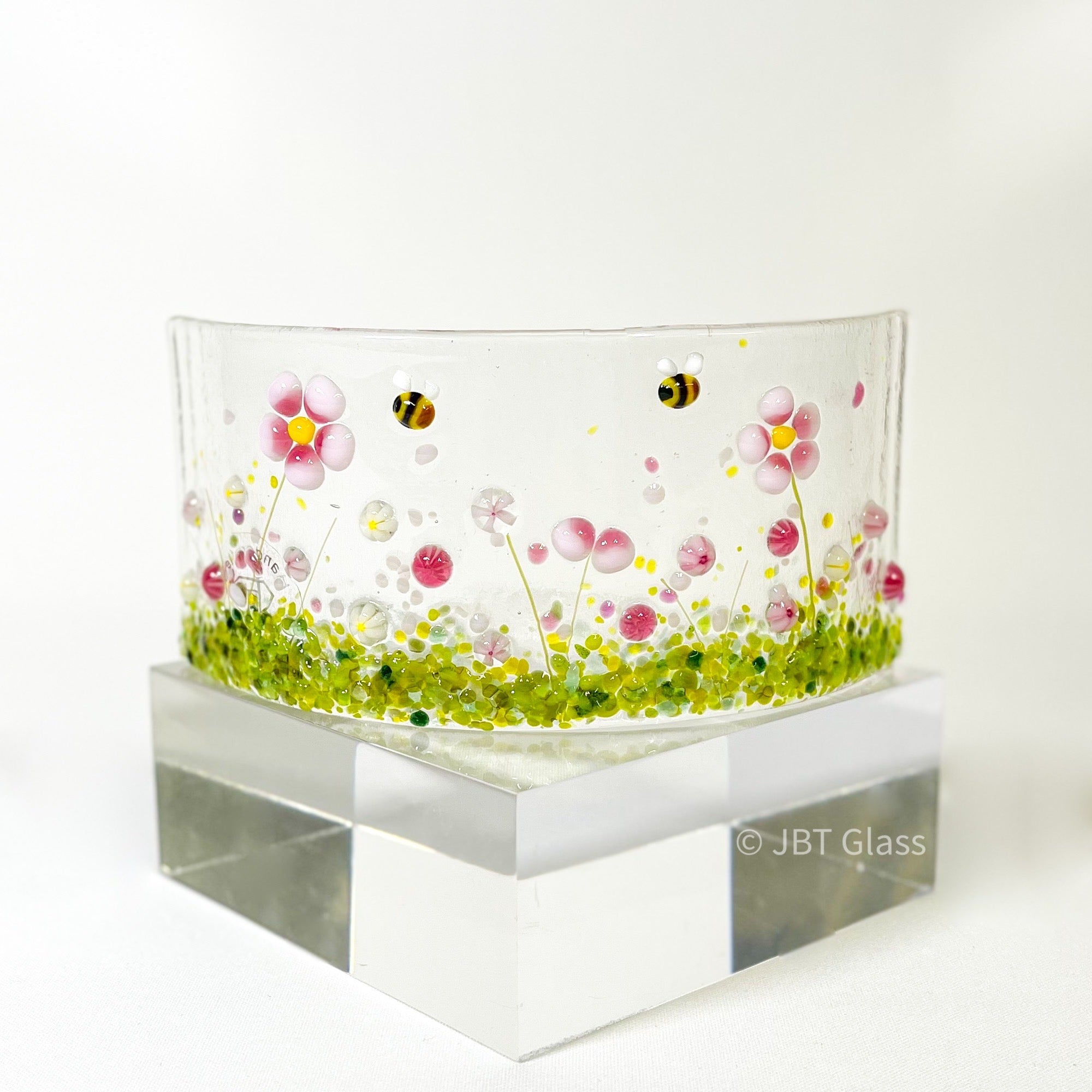 Small Narrow Glass Arch - Pink Flower