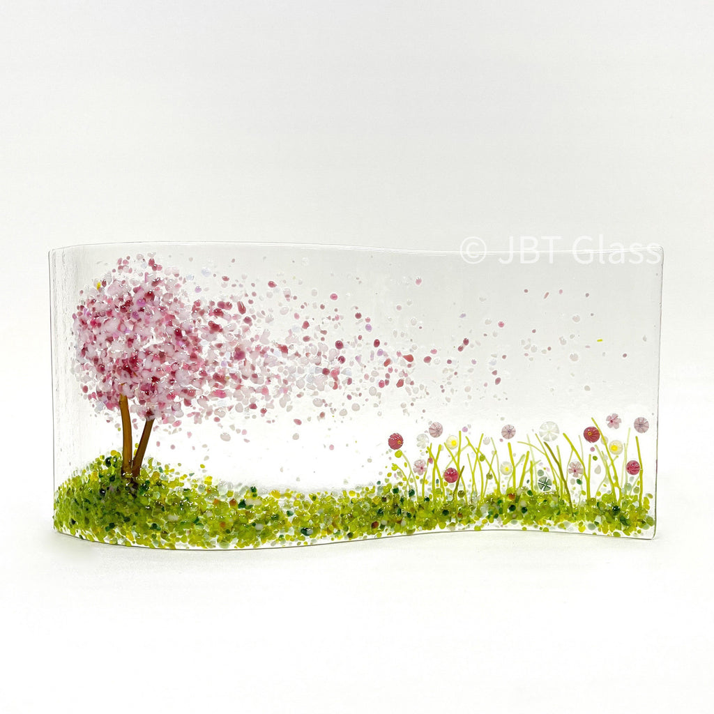 Glass Screen - Fused Glass Wave-Cherry Blossom Meadow