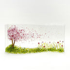 Glass Screen - Fused Glass Wave-Cherry Blossom Meadow