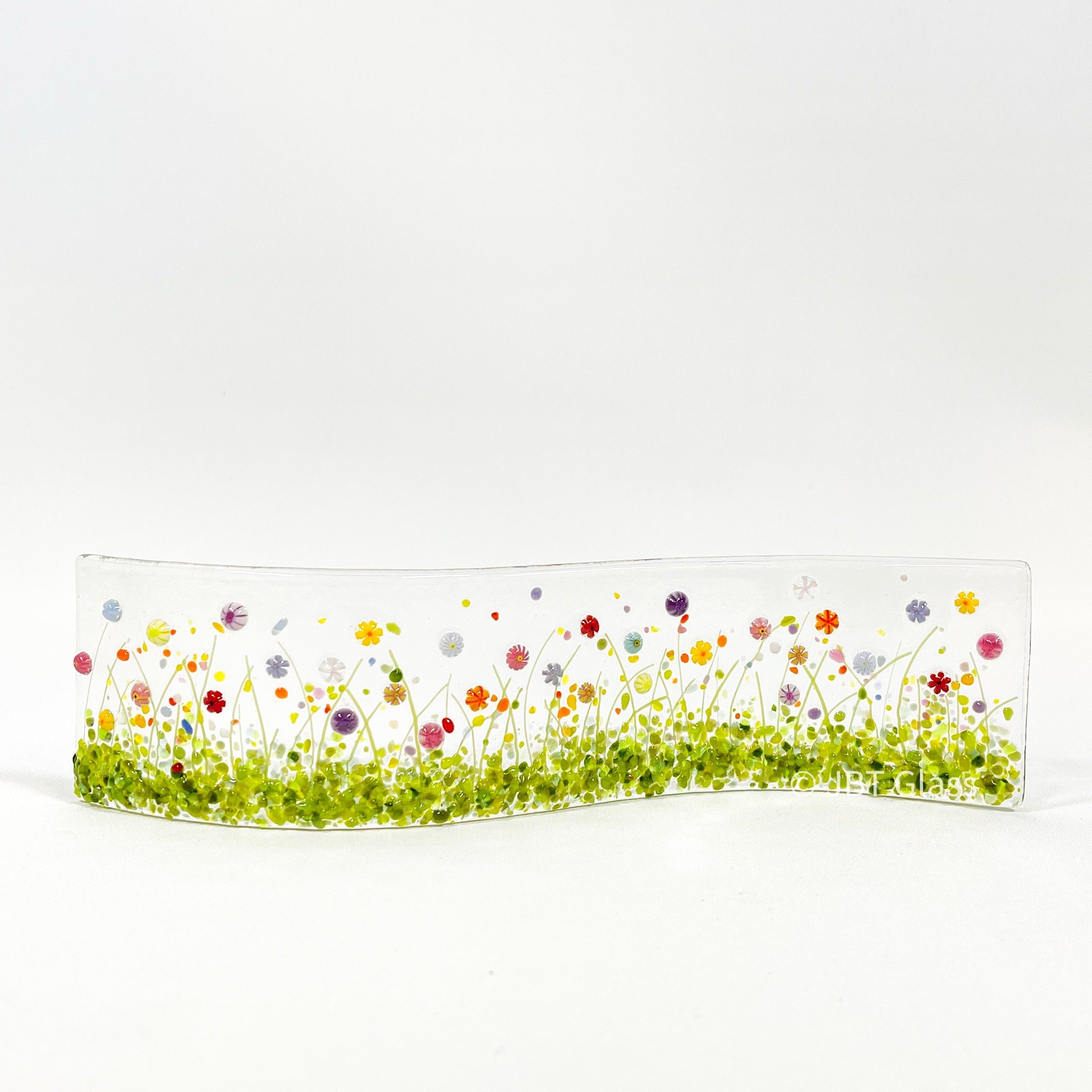 Narrow Glass Screen - Fused Glass Wave - Wild Flower Meadow