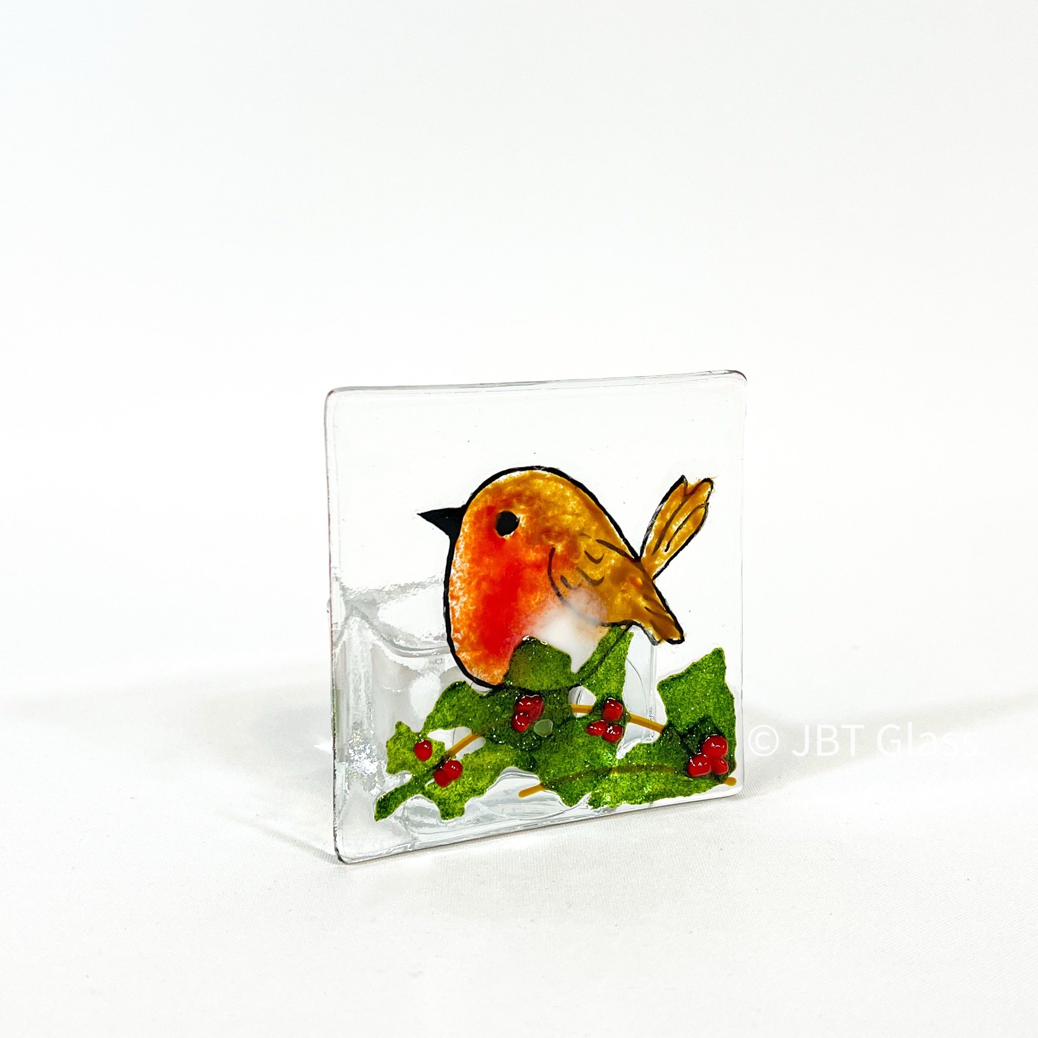Small Tealight - Robin with Holly
