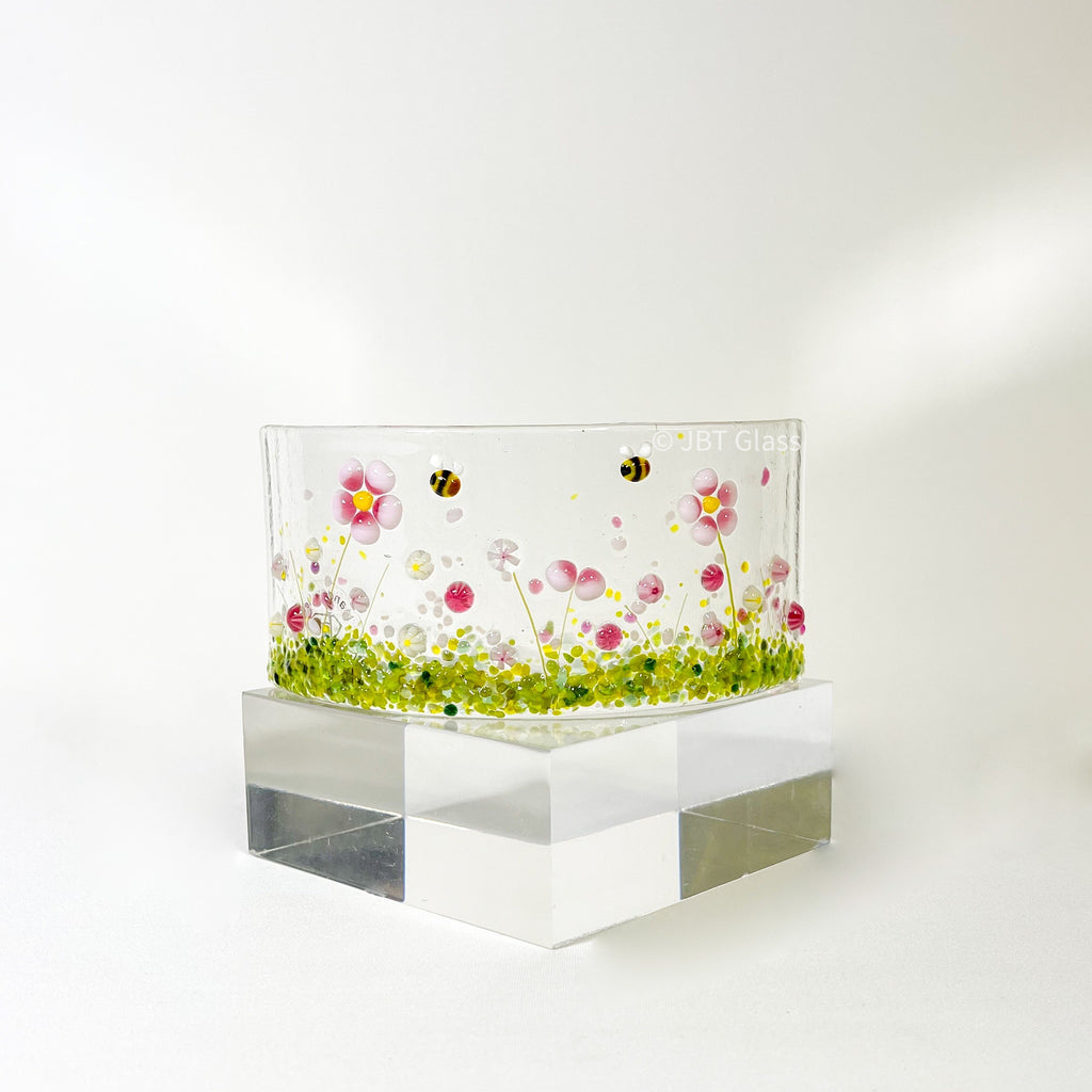 Small Narrow Glass Arch - Pink Flower