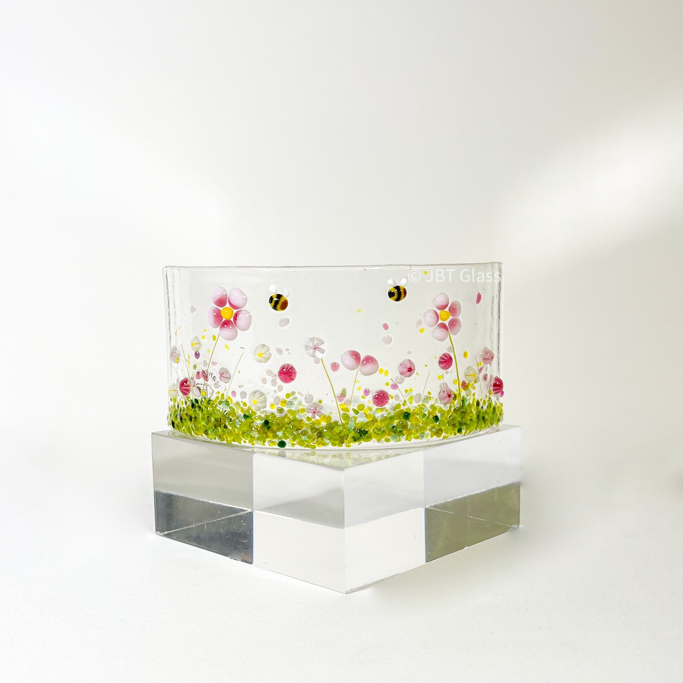 Small Narrow Glass Arch - Pink Flower