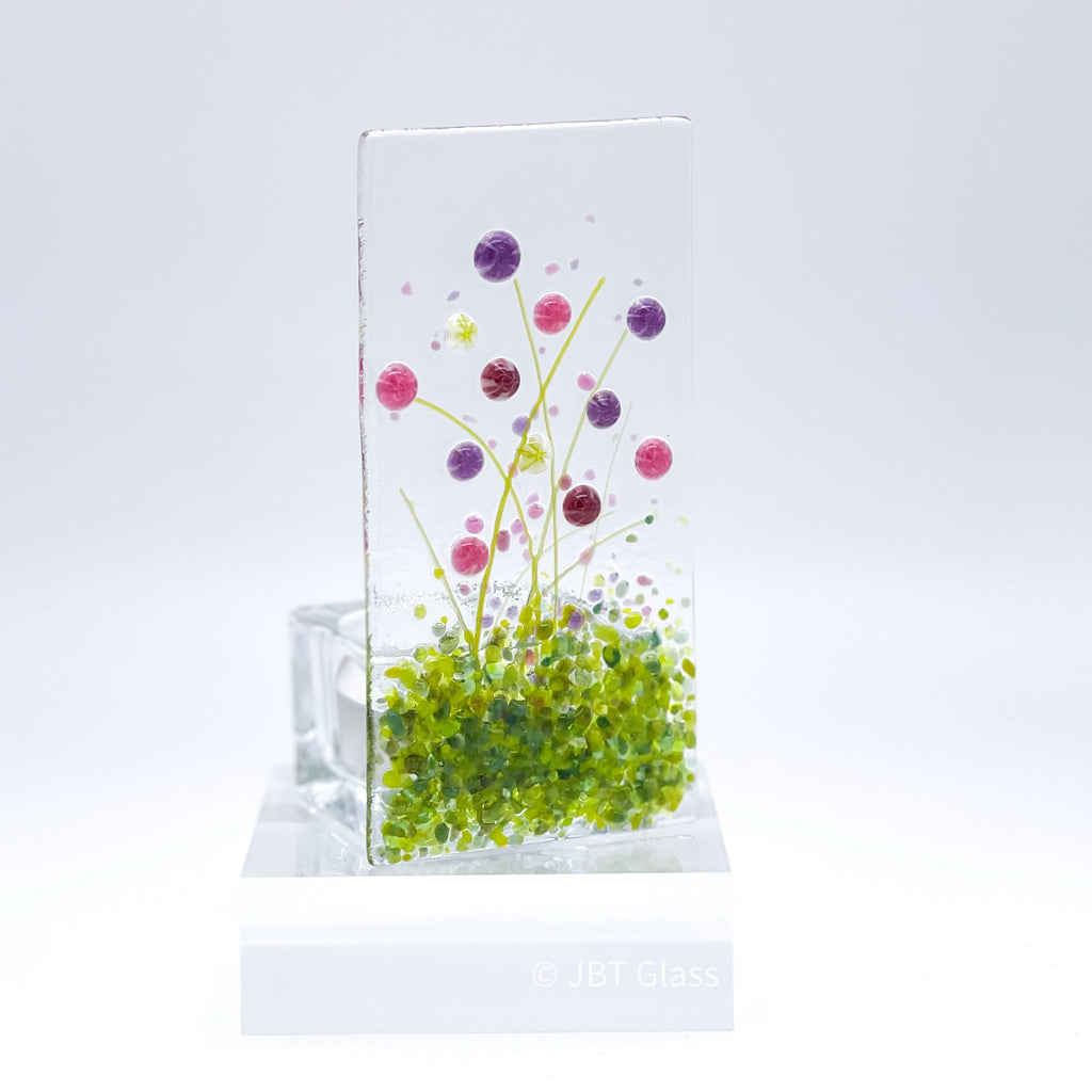 Tea Light - Candle Display - Cerise and Purple Flower Meadow