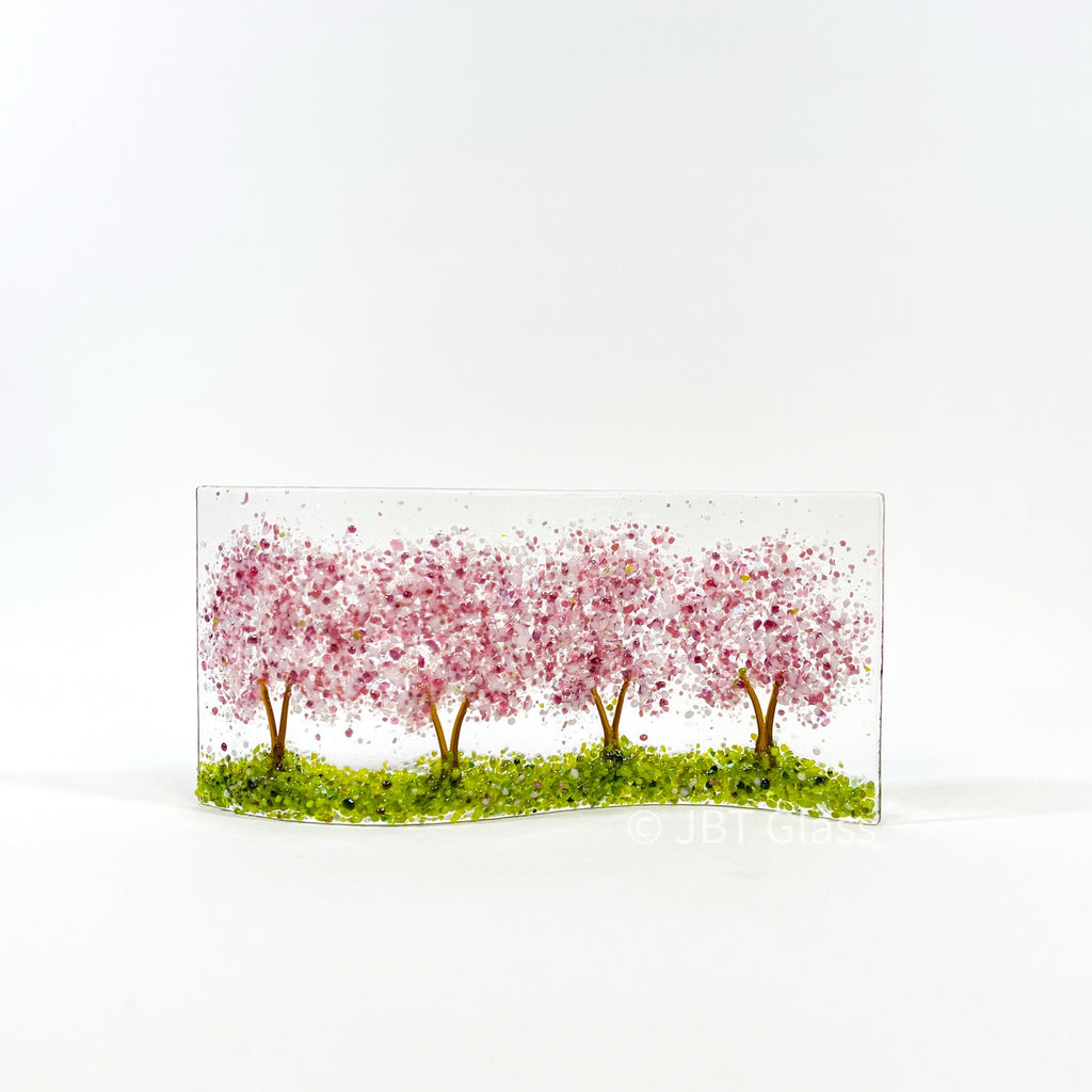 Glass Screen - Fused Glass Wave Cherry Blossom Avenue