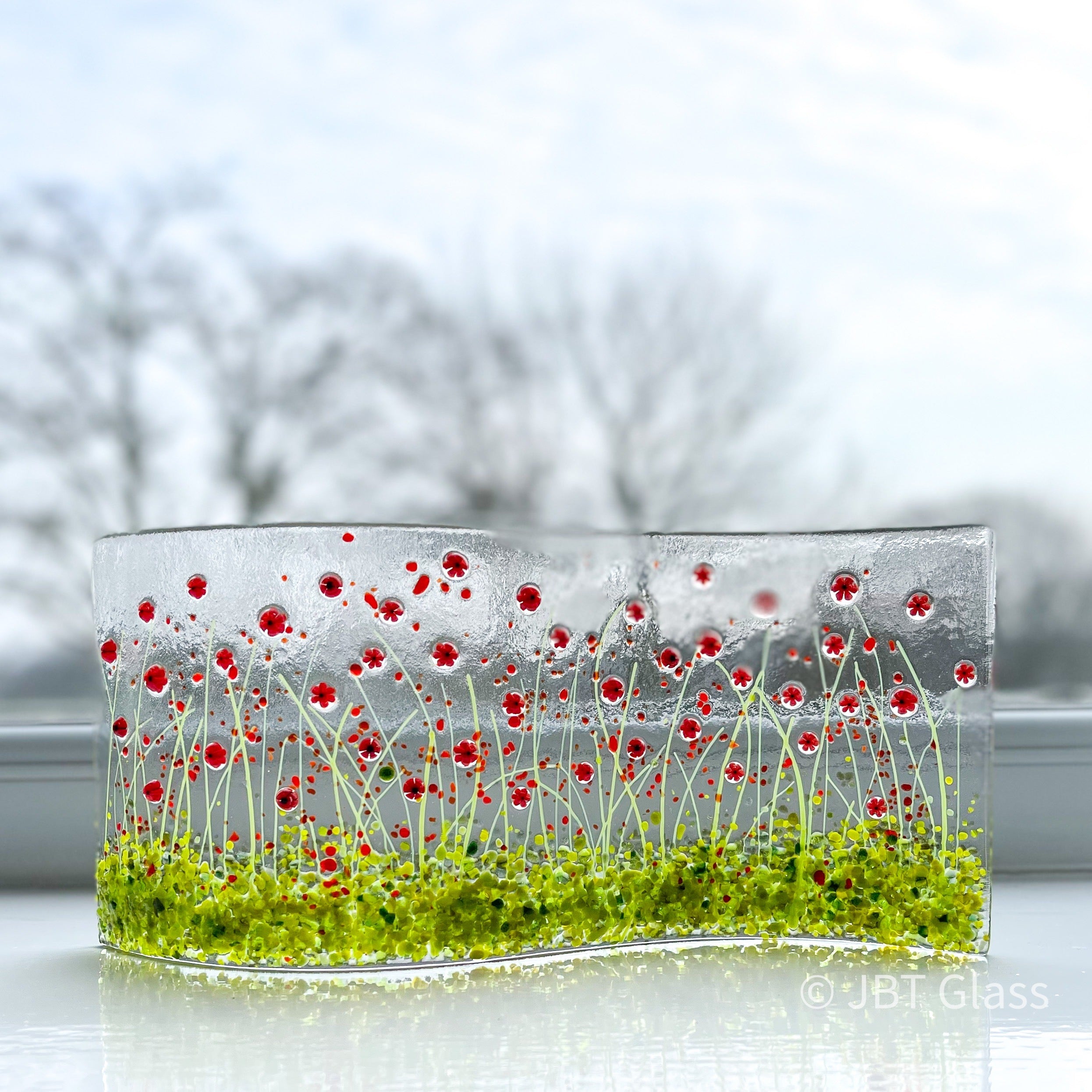 Glass Screen - Fused Glass Wave Poppy Meadow