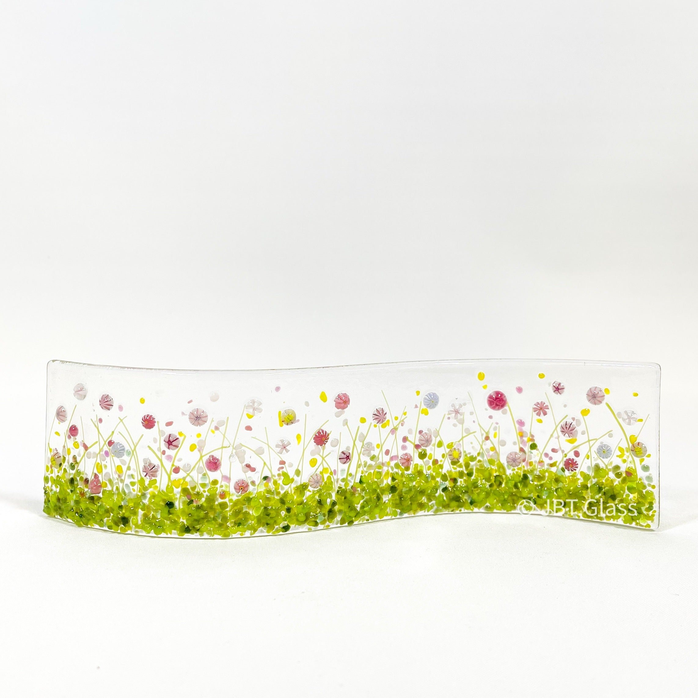 Narrow Glass Screen - Fused Glass Wave - Pink, Lilac and Yellow