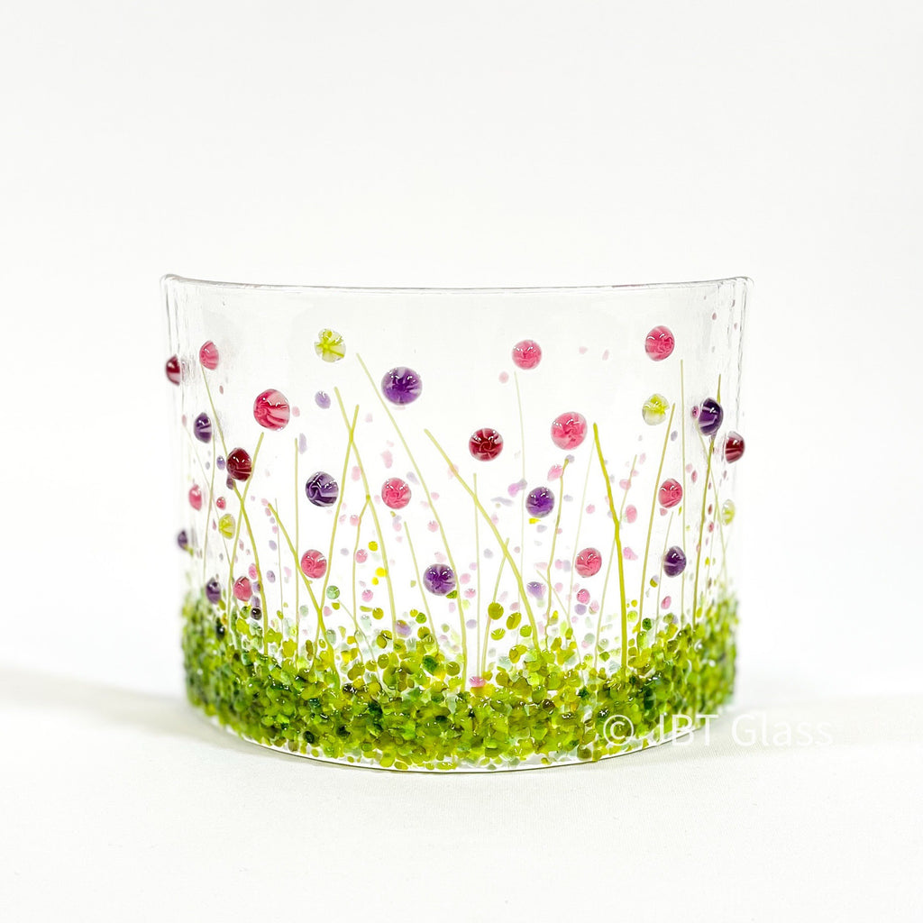 Glass Screen - Fused Glass Cerise and Purple Flower Meadow