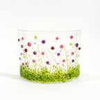 Glass Screen - Fused Glass Cerise and Purple Flower Meadow