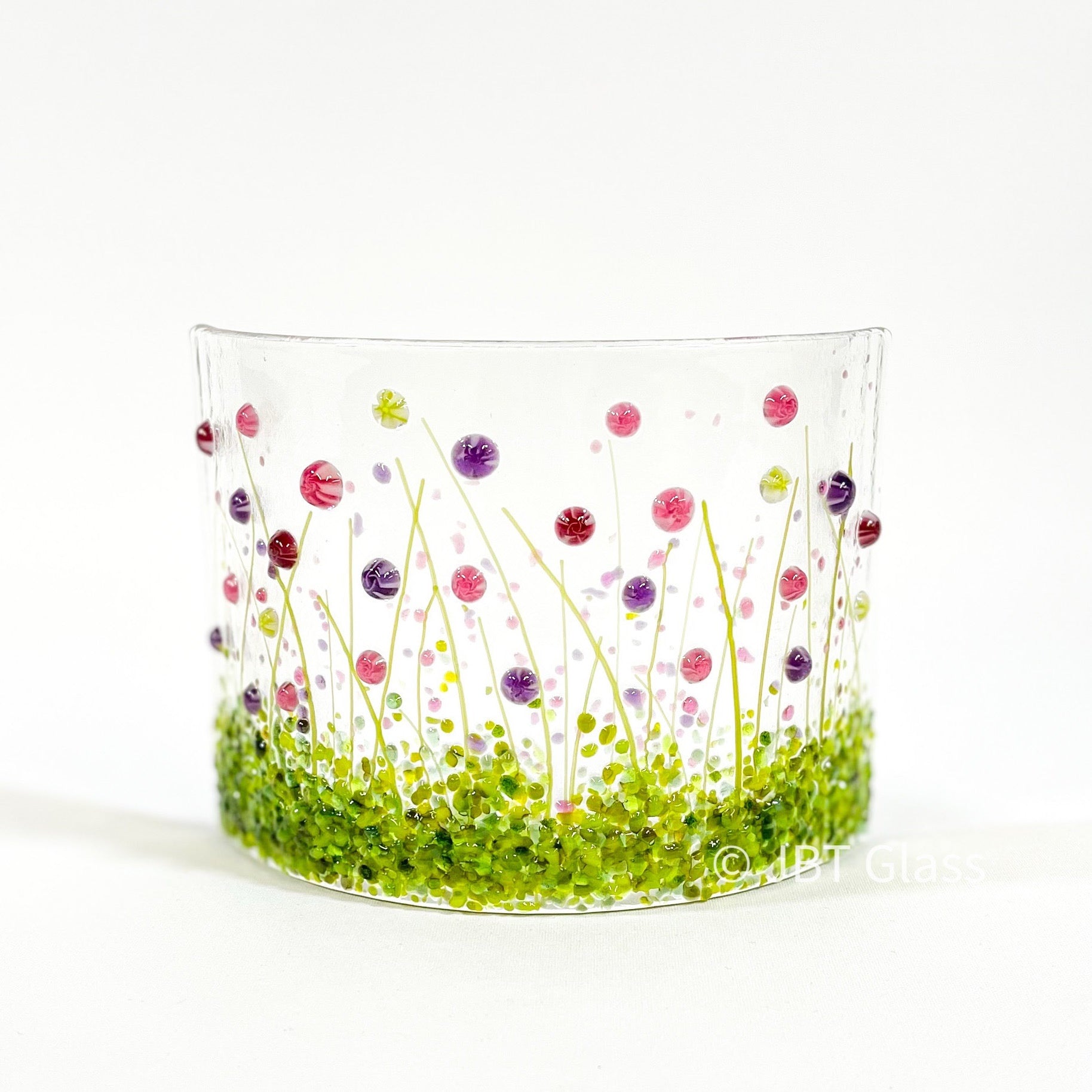 Glass Screen - Fused Glass Cerise and Purple Flower Meadow