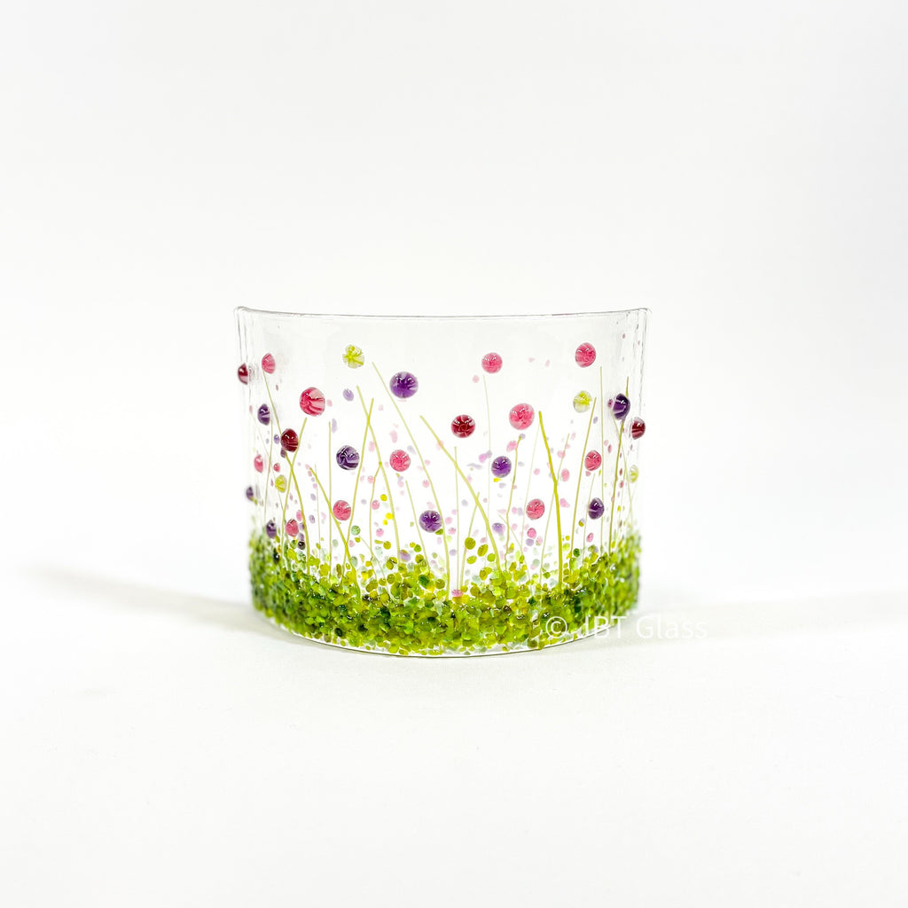 Glass Screen - Fused Glass Cerise and Purple Flower Meadow