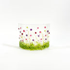 Glass Screen - Fused Glass Cerise and Purple Flower Meadow