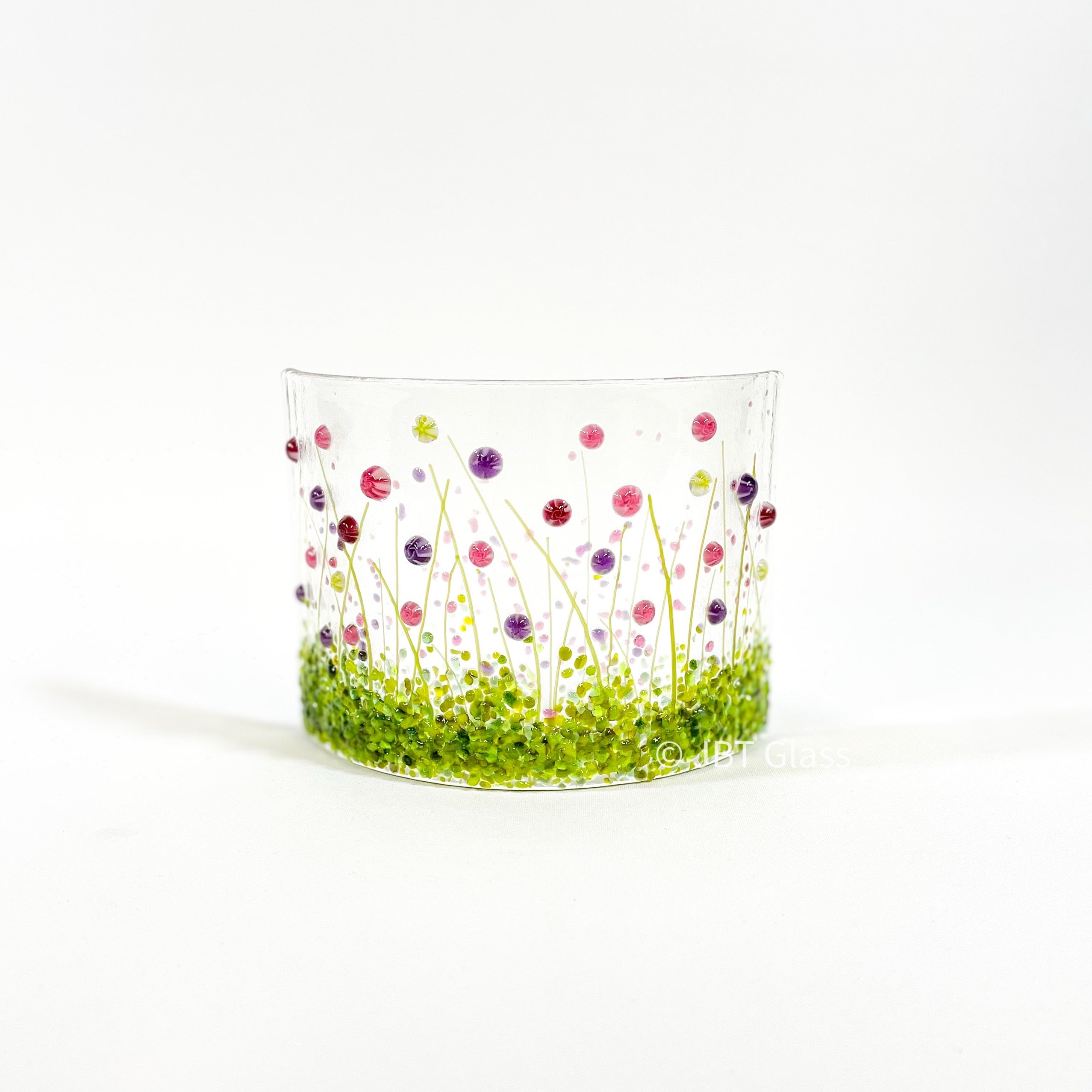 Glass Screen - Fused Glass Cerise and Purple Flower Meadow