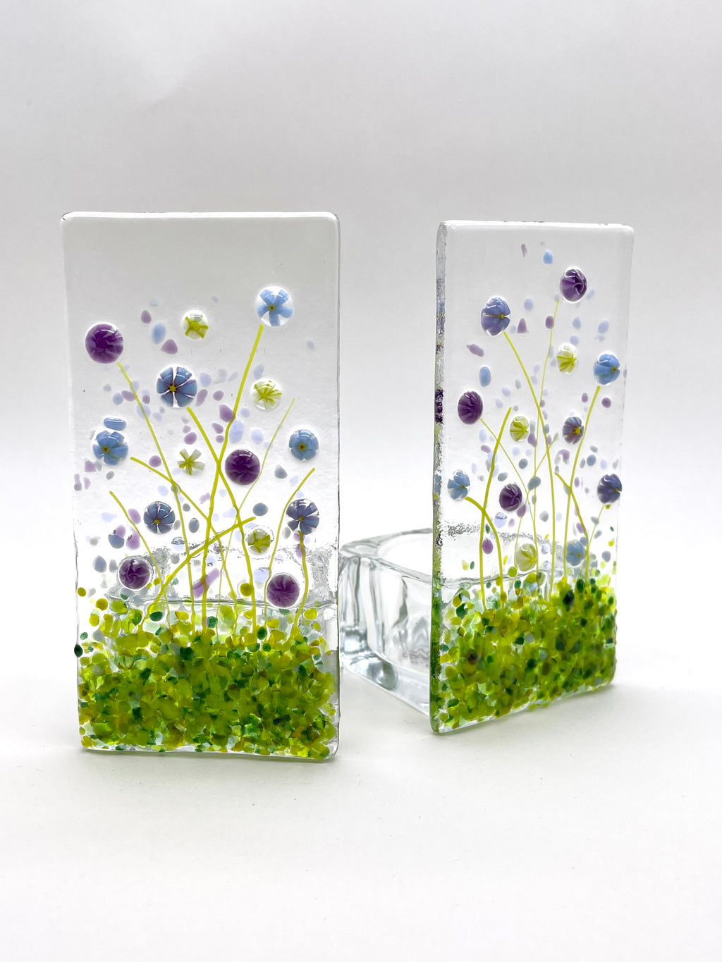 Tea Light - Candle Display - Blue and Purple Flower Meadow
