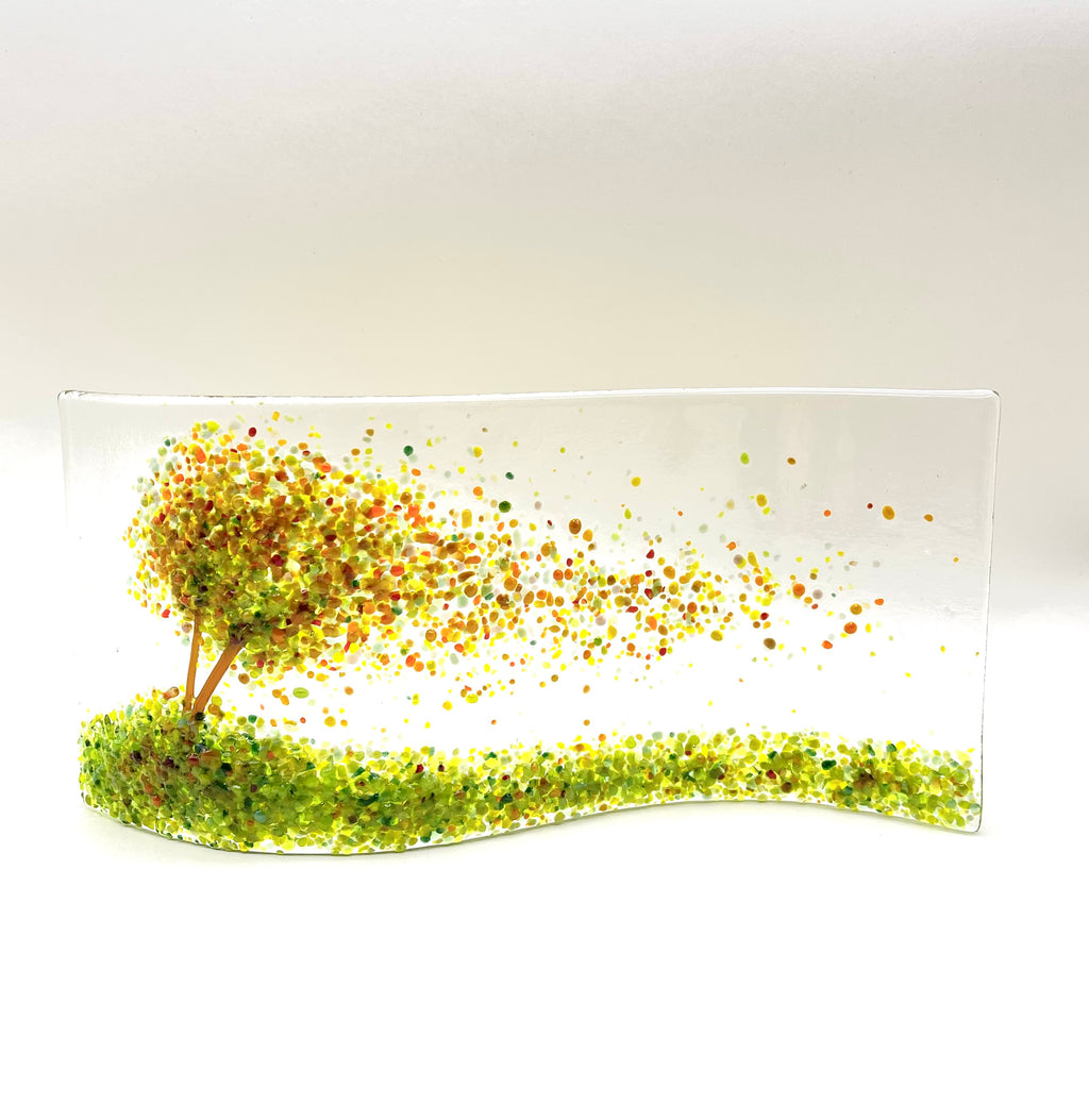 Glass Screen - Fused Glass Wave-Autumn Tree