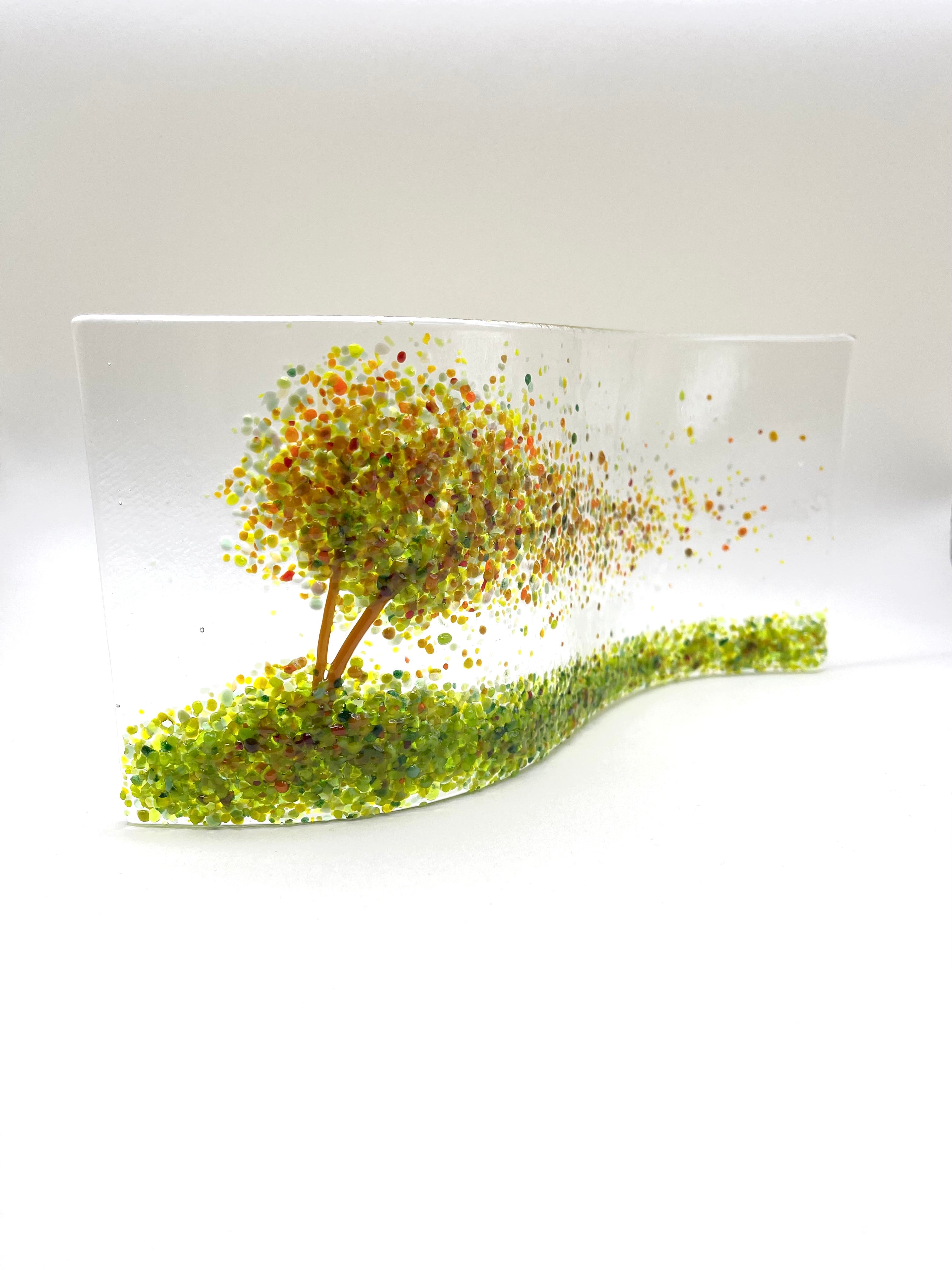 Glass Screen - Fused Glass Wave-Autumn Tree